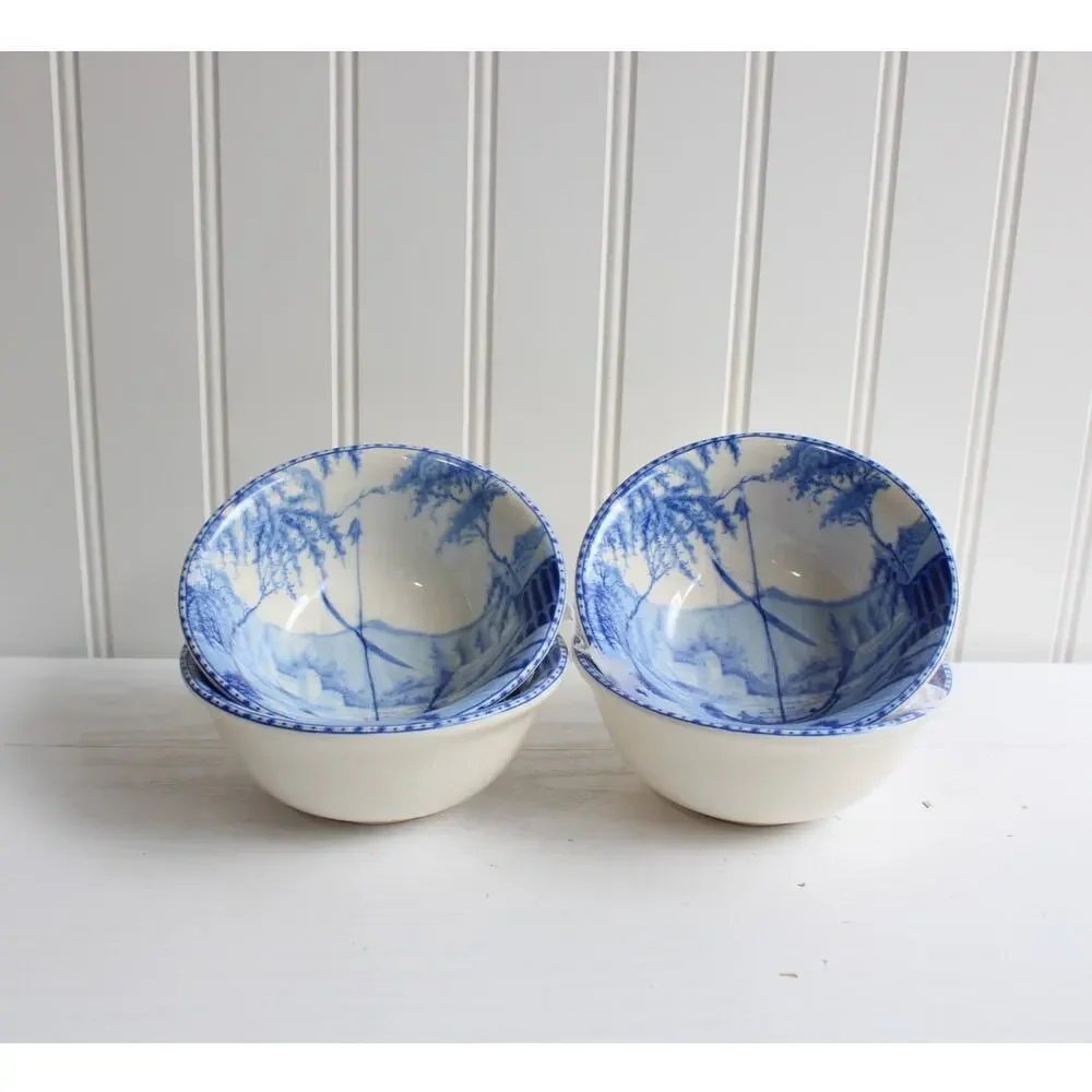 Pottery Barn Set of 4 Sophia Willow Boat Scene Small Tidbit Snack Bowls